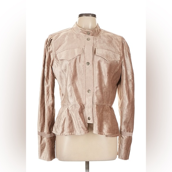 NWT Free People Ballet Racer Jacket Champagne Ruffle Peplum Velvet - Picture 2 of 4